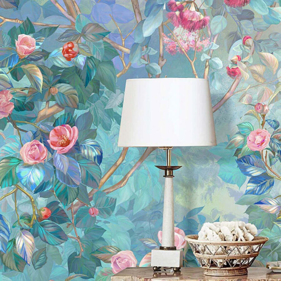 Pintura de uma árvore com flores Pintura de uma árvore com flores