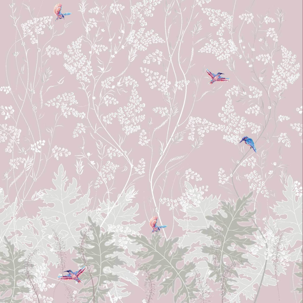 Papel de parede com pássaros e plantas Papel de parede com pássaros e plantas