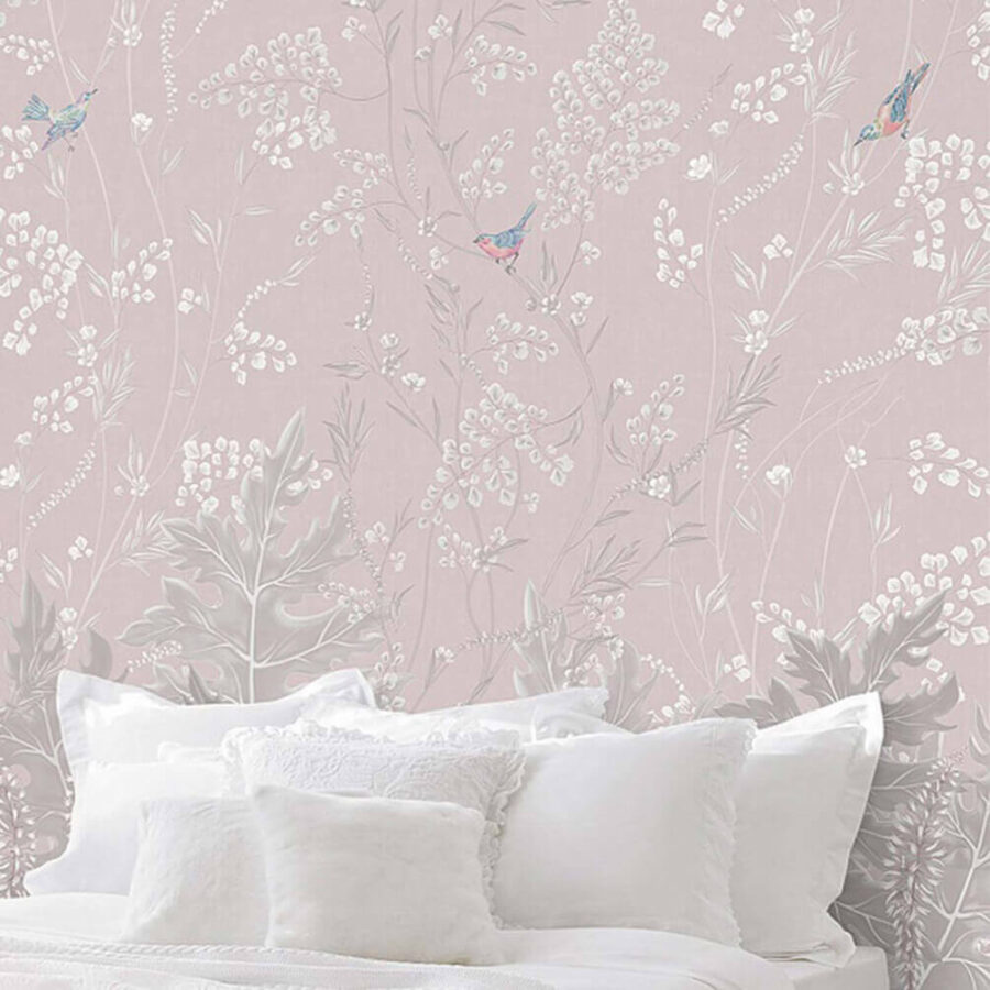 Papel de parede com pássaros e plantas Papel de parede com pássaros e plantas