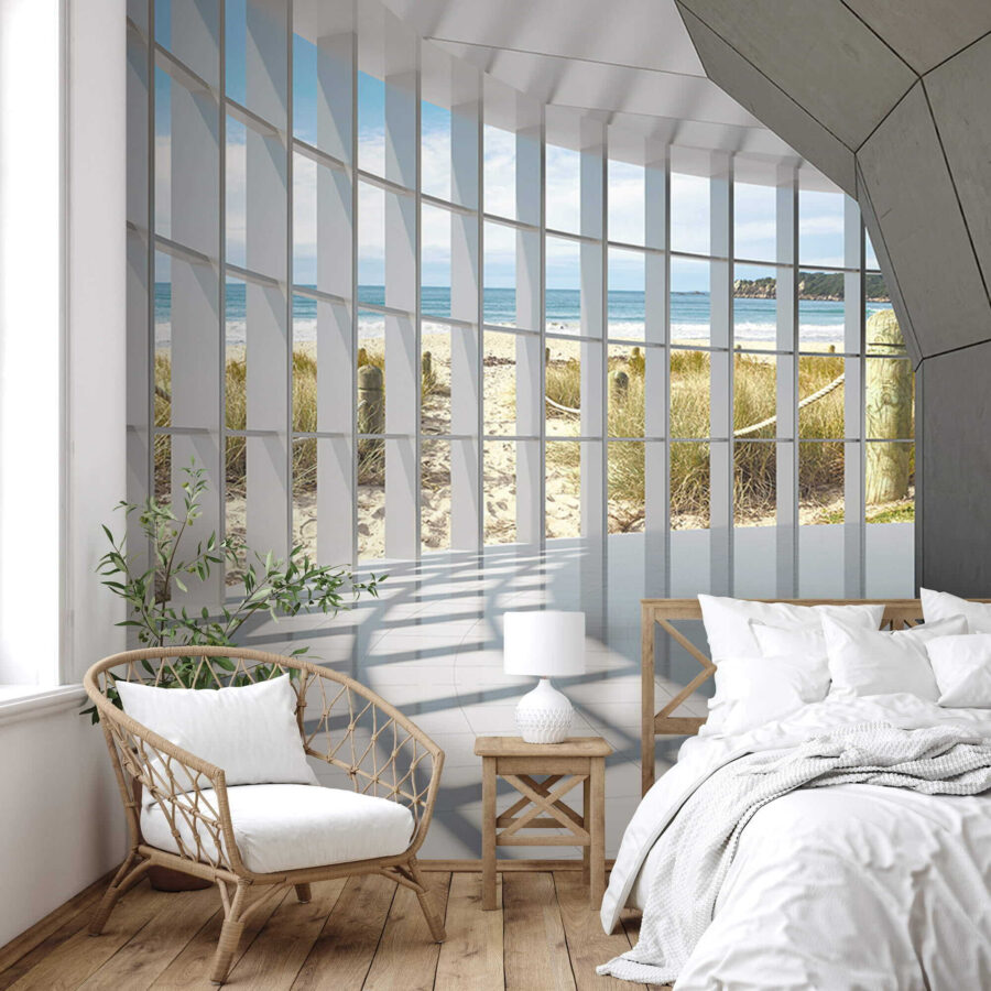 Quarto amplo com janelas e vista para a praia