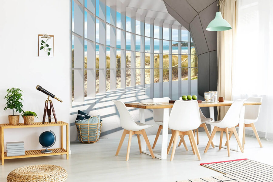 Quarto amplo com janelas e vista para a praia