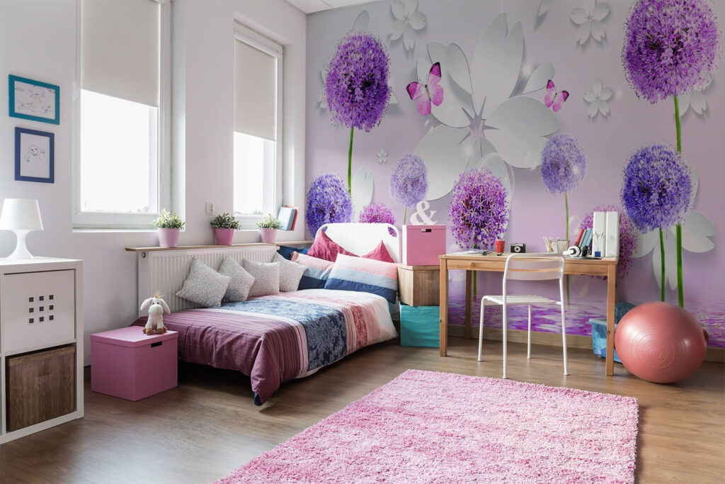 Purple flowers and butterflies