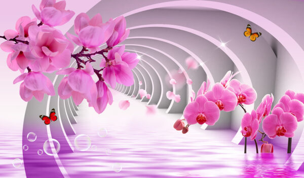 Flores cor-de-rosa num túnel Flores cor-de-rosa num túnel
