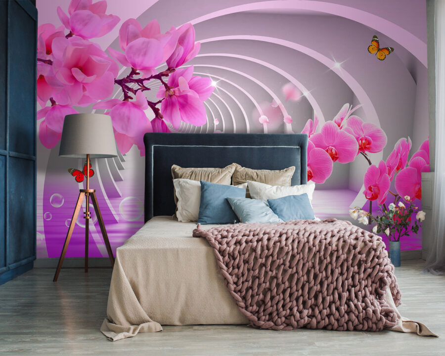 Flores cor-de-rosa num túnel