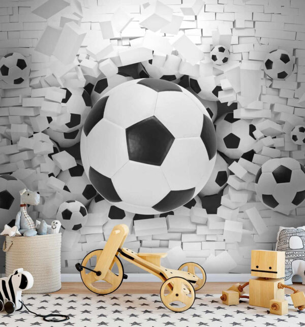 Grupo de bolas de futebol numa pilha de tijolos Grupo de bolas de futebol numa pilha de tijolos