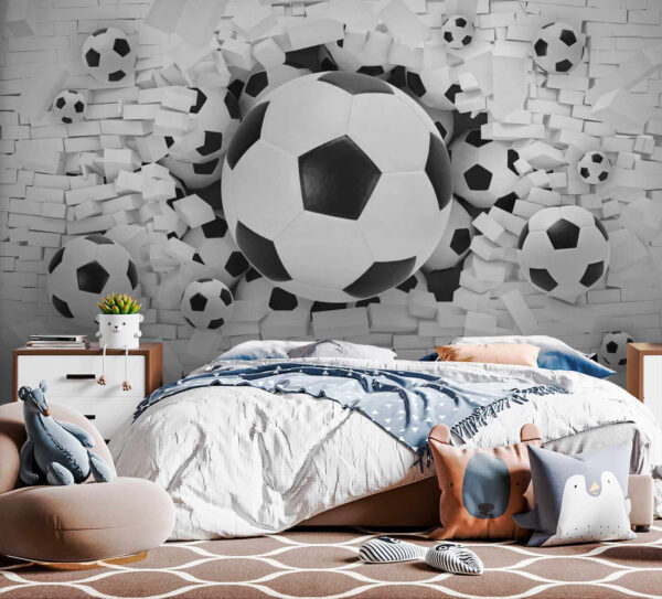 Grupo de bolas de futebol numa pilha de tijolos Grupo de bolas de futebol numa pilha de tijolos