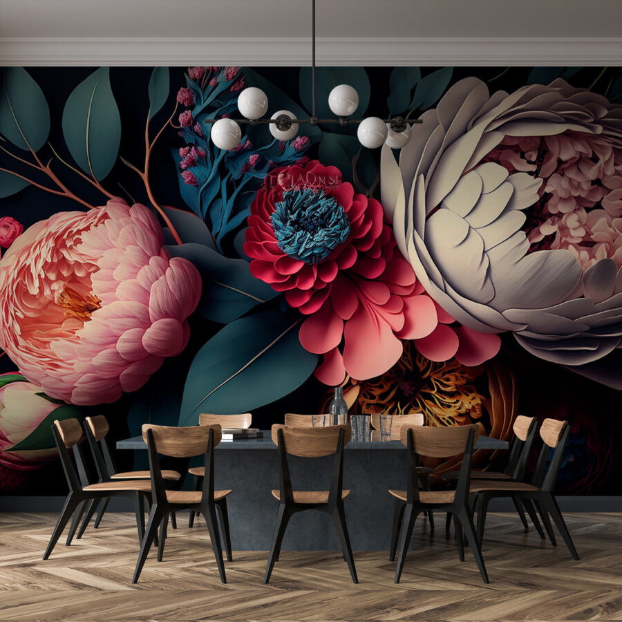 Grupo de flores com folhas