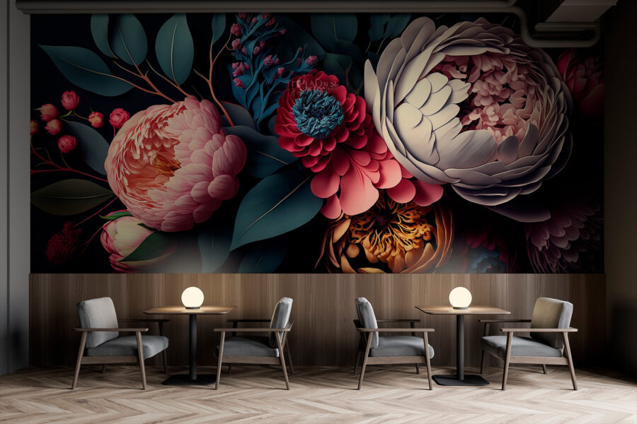 Grupo de flores com folhas