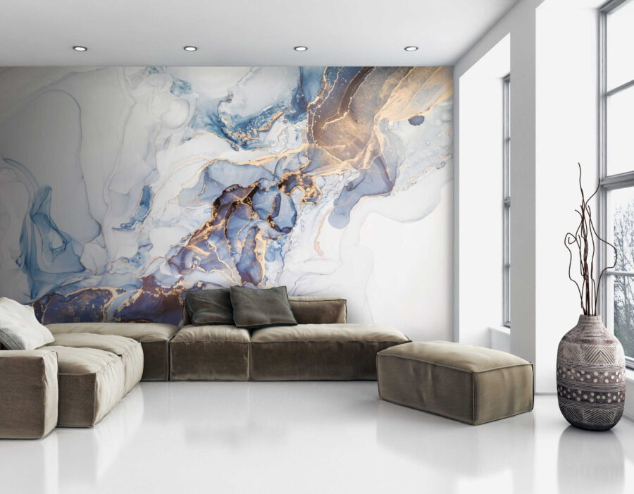 Arte abstrata suave em azul e branco.