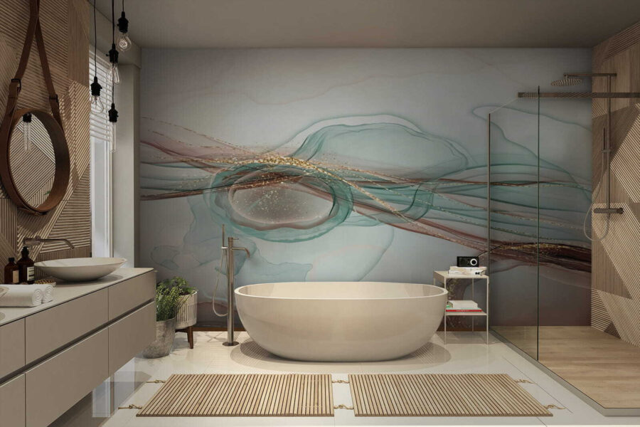 Ondas abstractas em tons pastel suaves.