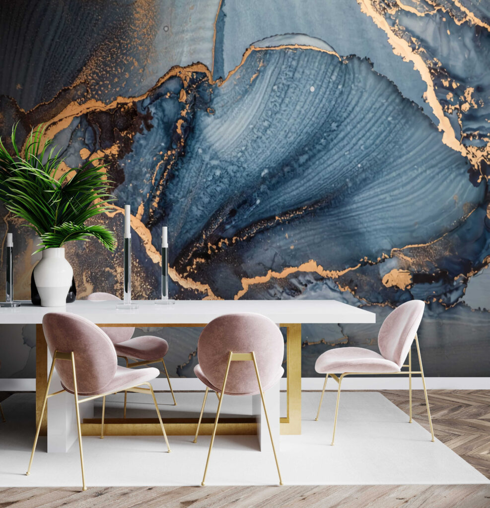 Azure currents mingling with metallic lines