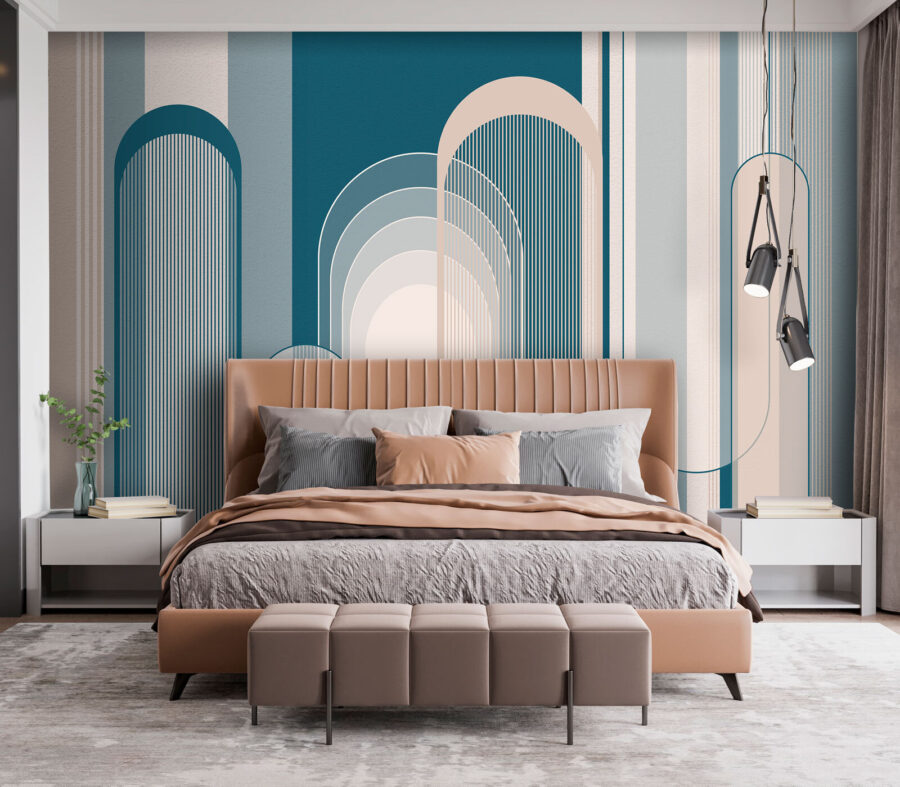 Padrão art deco azul e branco