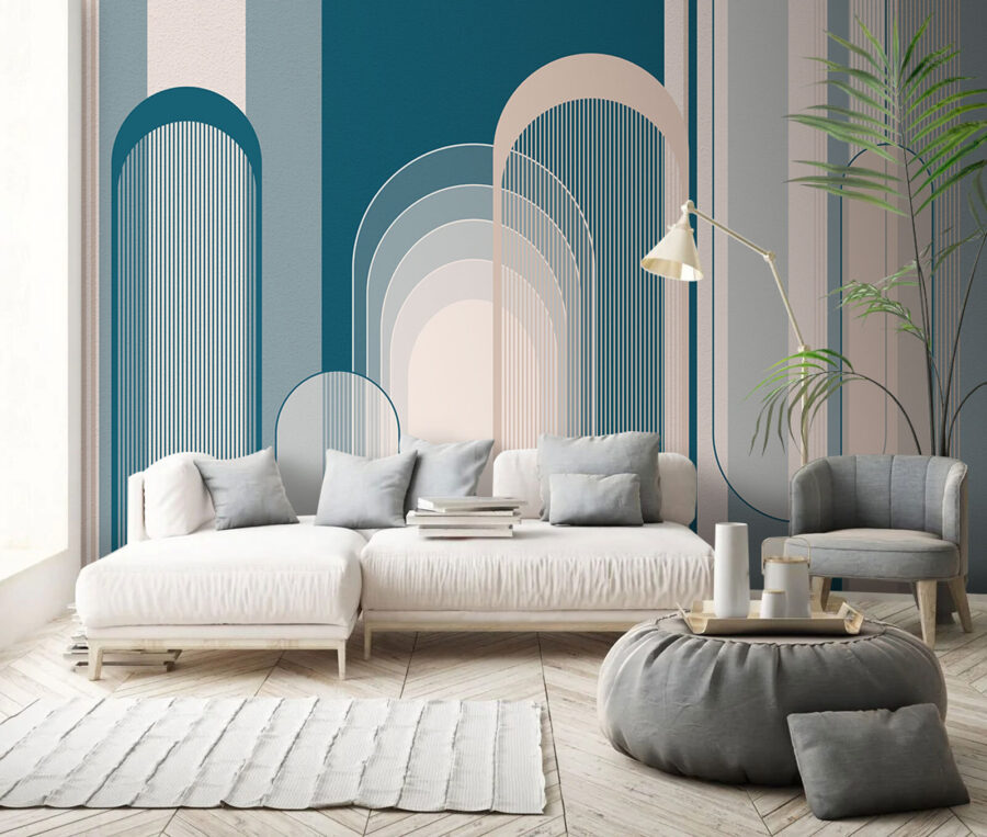 Padrão art deco azul e branco
