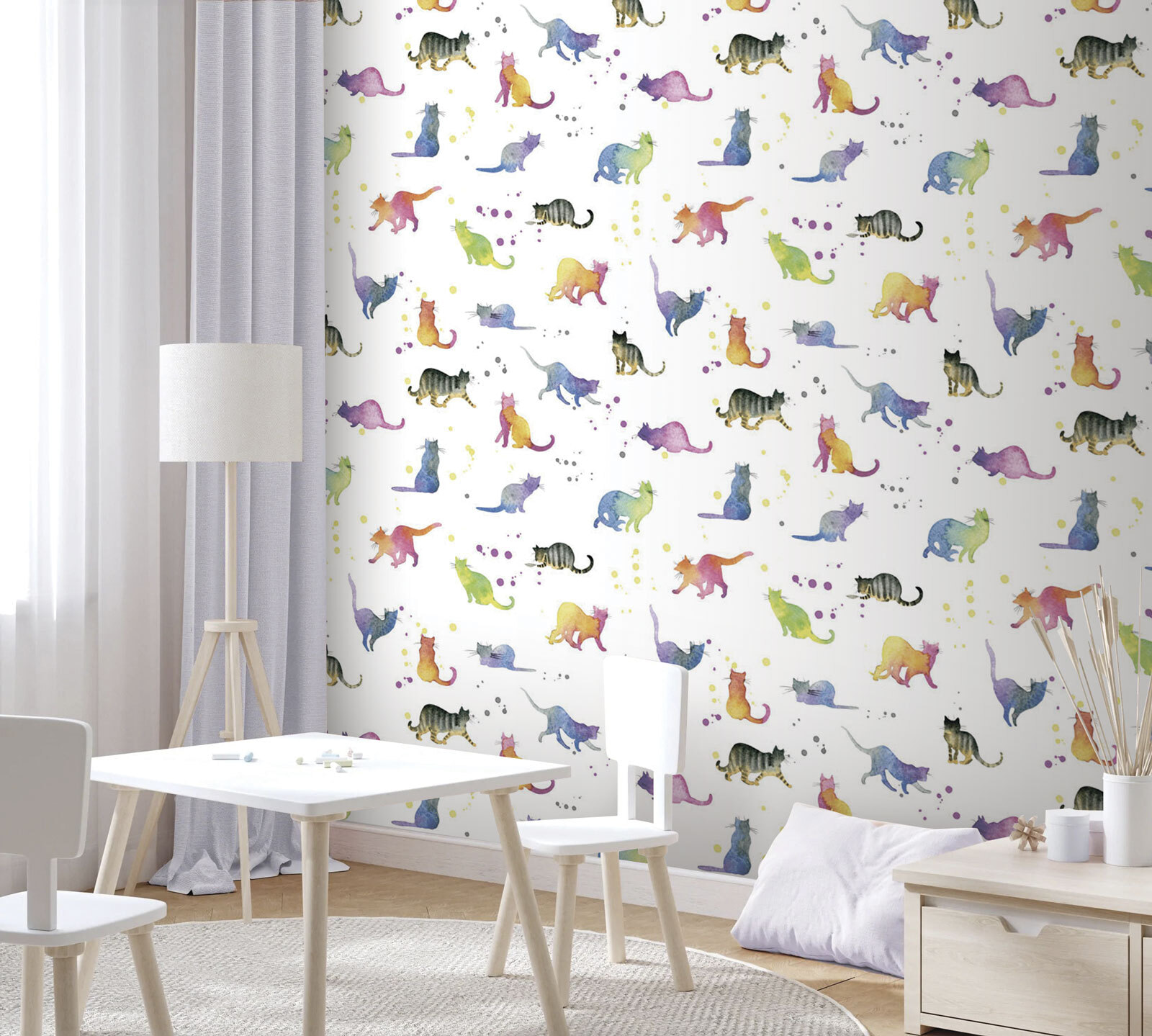 u73311pir1m - Padrão de gatos em aguarela - tegory