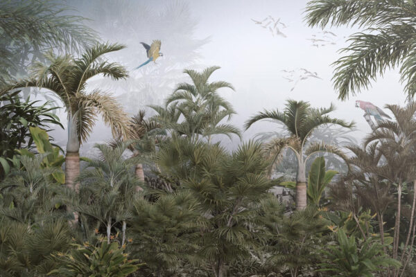 Pássaro a voar sobre uma floresta tropical Pássaro a voar sobre uma floresta tropical