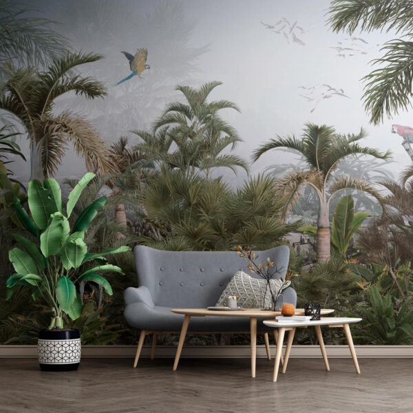Papel de parede Papel de parede Pássaro a voar sobre uma floresta tropical (REF: u73343)