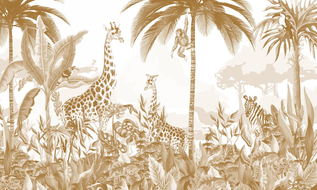Papel de parede com girafas e zebras Papel de parede com girafas e zebras