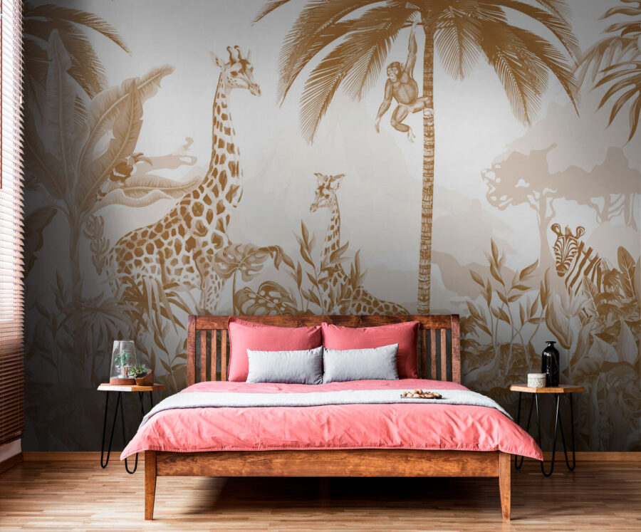 Papel de parede com girafas e zebras