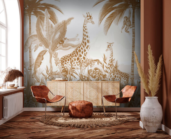 Papel de parede com girafas e zebras Papel de parede com girafas e zebras