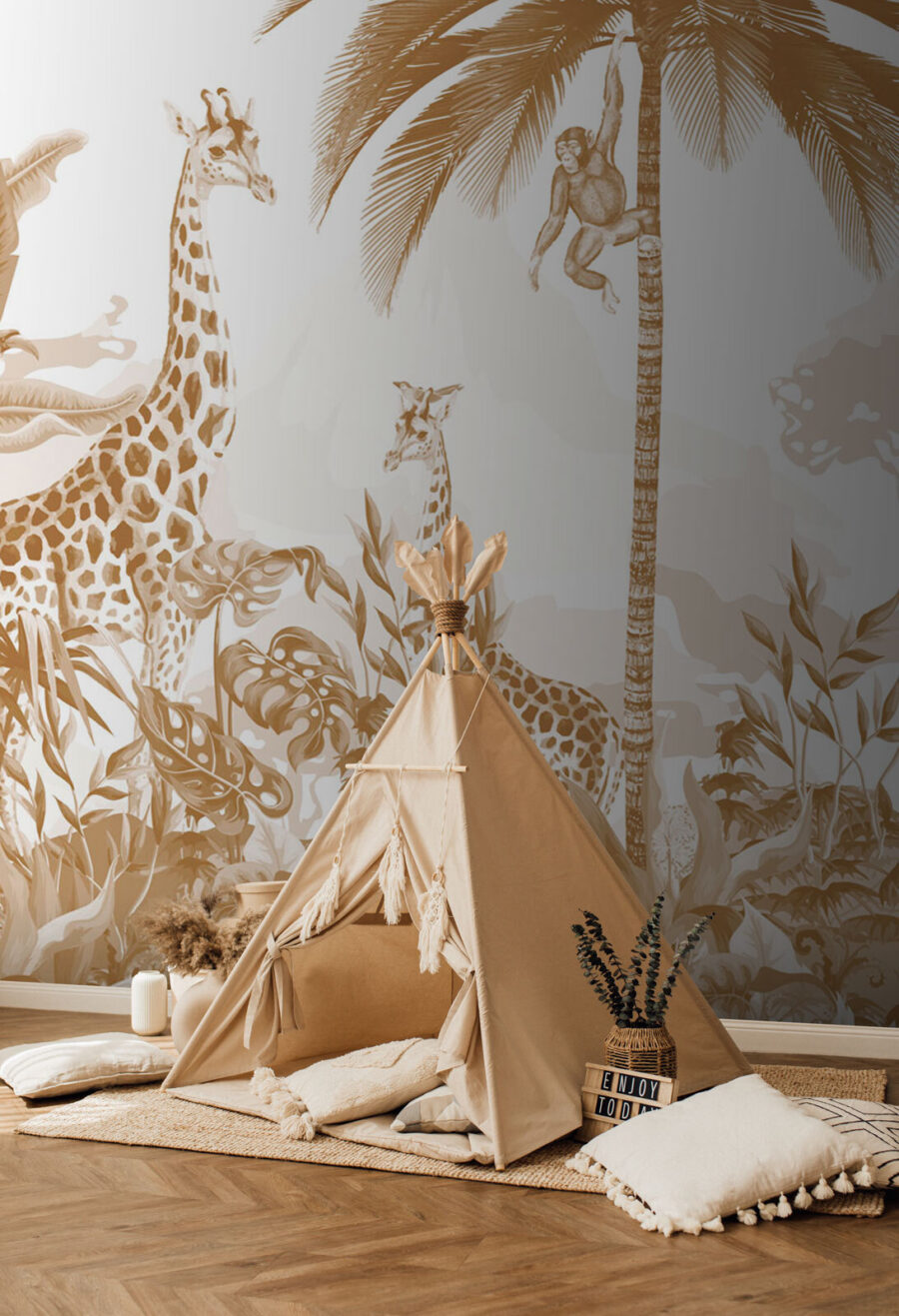 Papel de parede com girafas e zebras