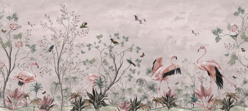 Papel de parede com pássaros e plantas Papel de parede com pássaros e plantas