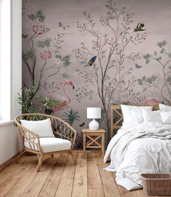 Papel de parede com pássaros e plantas Papel de parede com pássaros e plantas