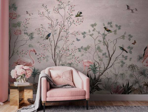 Papel de parede com pássaros e plantas Papel de parede com pássaros e plantas