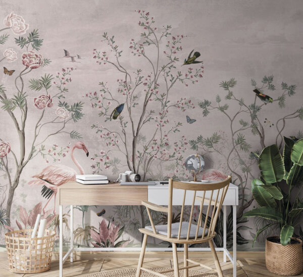 Papel de parede com pássaros e plantas Papel de parede com pássaros e plantas
