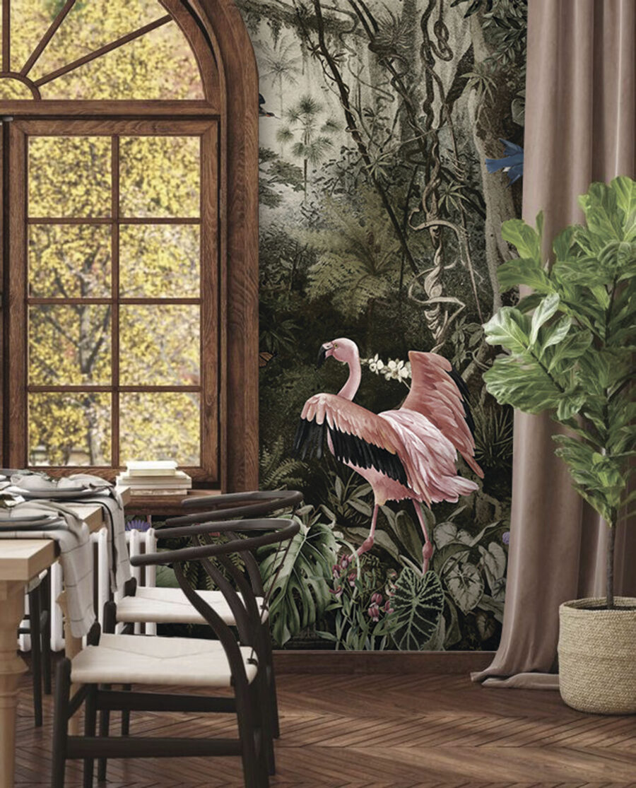 Papel de parede Grupo de flamingos cor-de-rosa numa floresta - Image 5