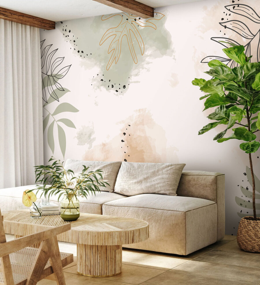 Folhas abstractas com tons suaves de aguarela.
