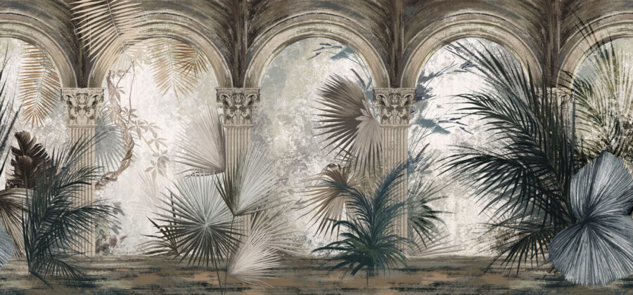 Papel de parede com colunas e plantas
