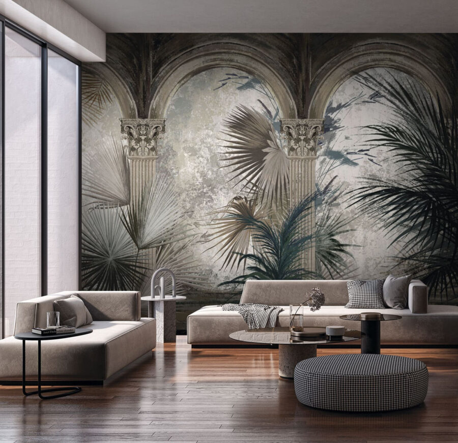 Papel de parede com colunas e plantas