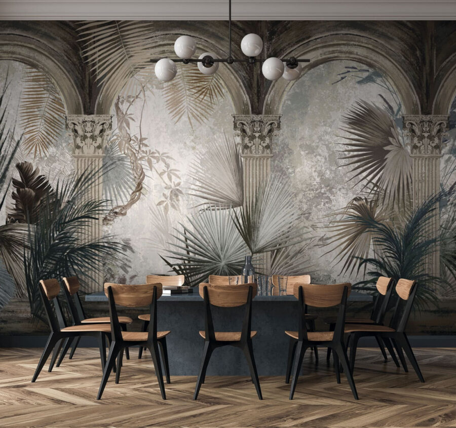 Papel de parede com colunas e plantas