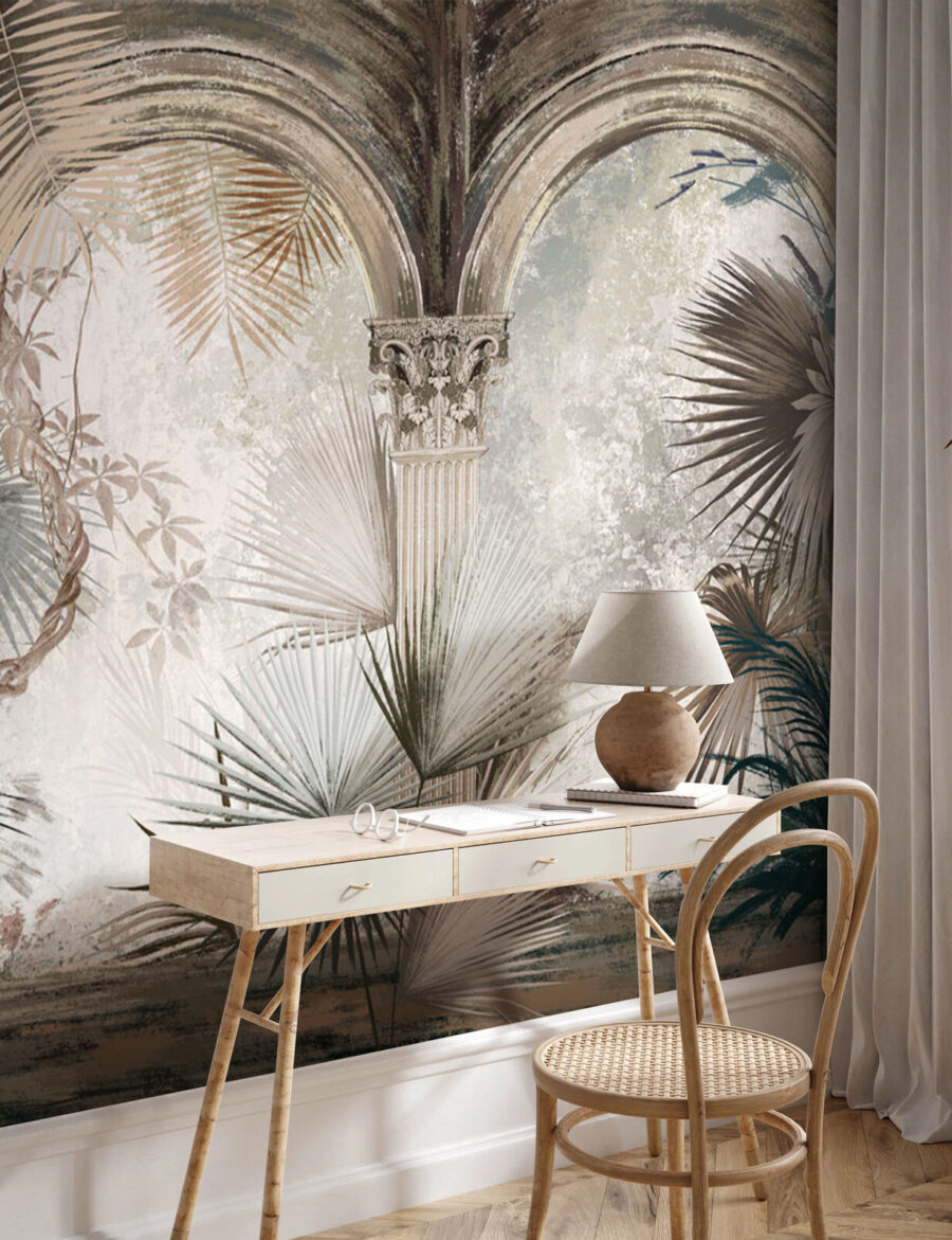 Papel de parede com colunas e plantas