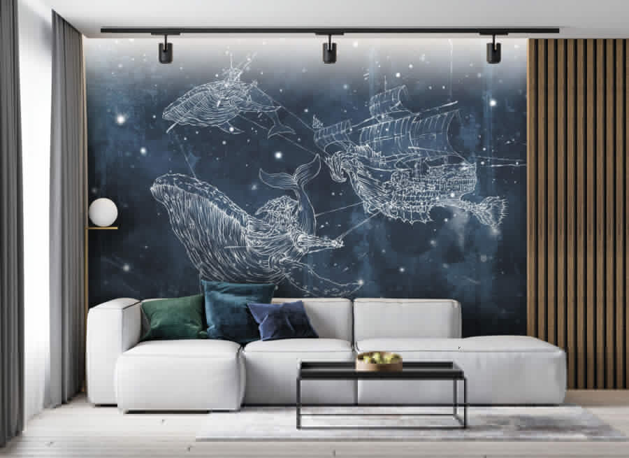 Papel de parede Desenho de uma baleia e de um navio - Image 3