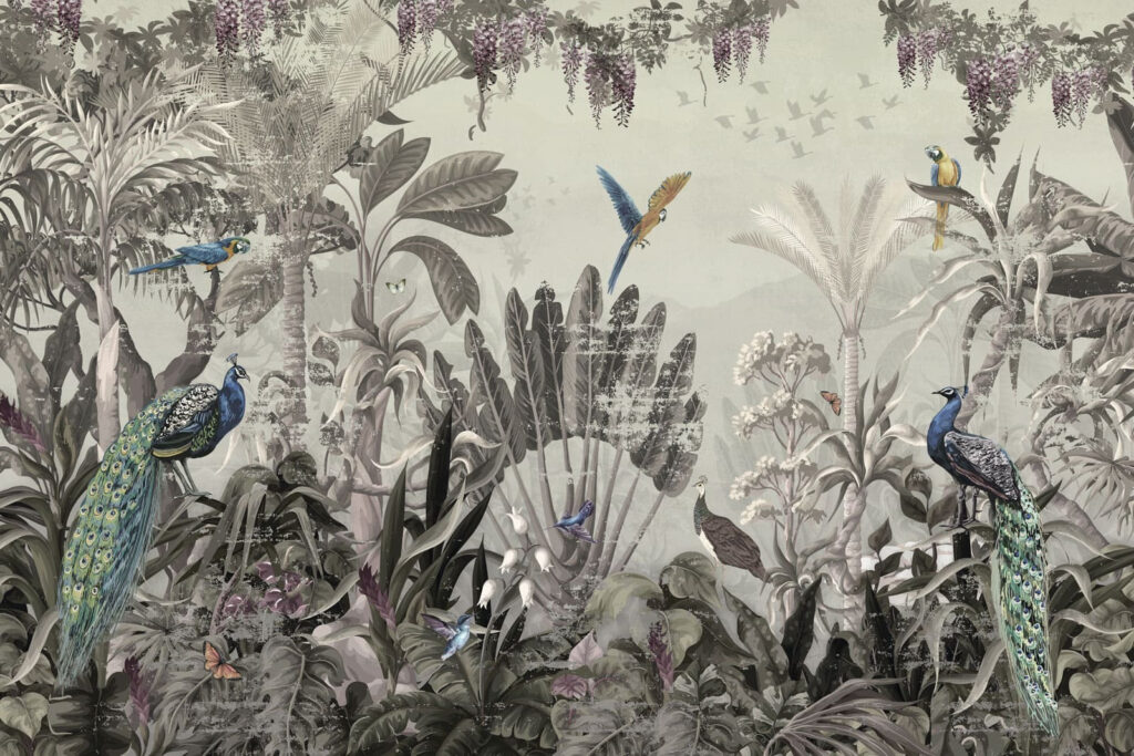 Papel de parede com pássaros e plantas Papel de parede com pássaros e plantas