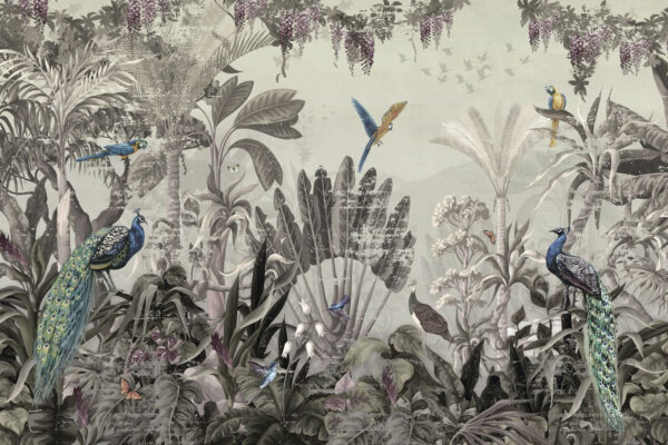 Papel de parede com pássaros e plantas Papel de parede com pássaros e plantas