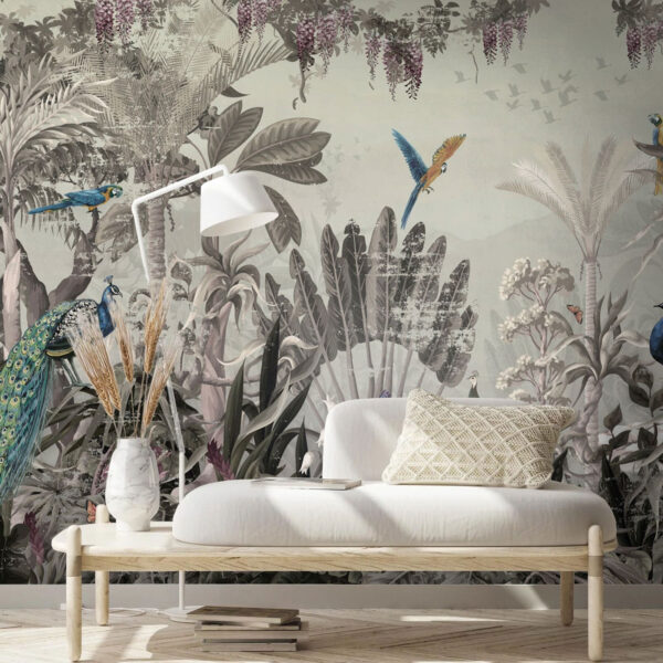 Papel de parede com pássaros e plantas Papel de parede com pássaros e plantas