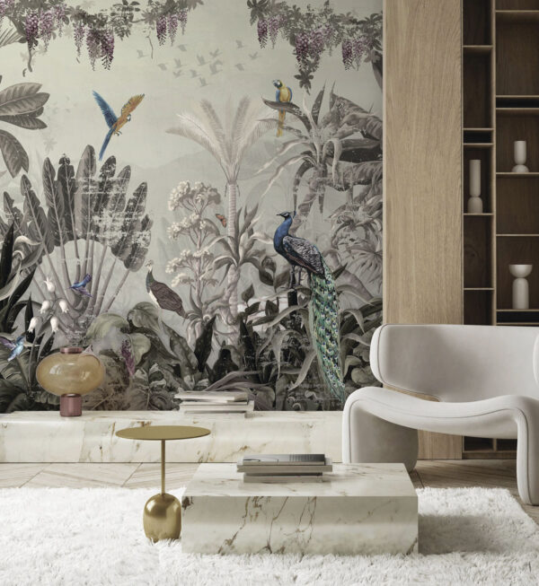 Papel de parede com pássaros e plantas Papel de parede com pássaros e plantas