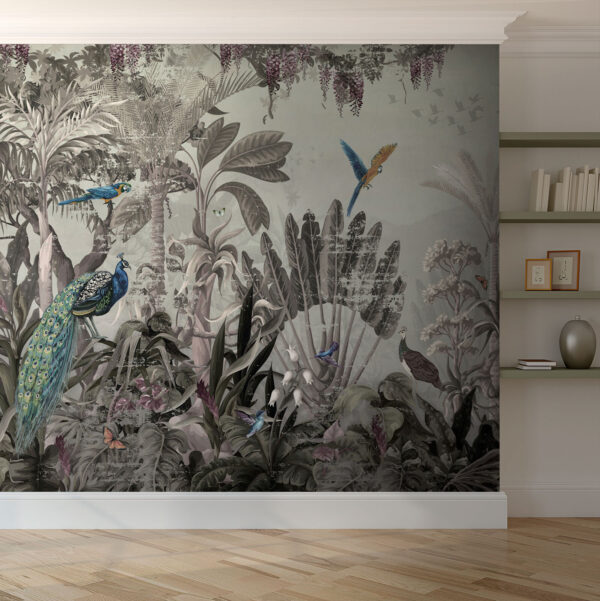 Papel de parede com pássaros e plantas Papel de parede com pássaros e plantas