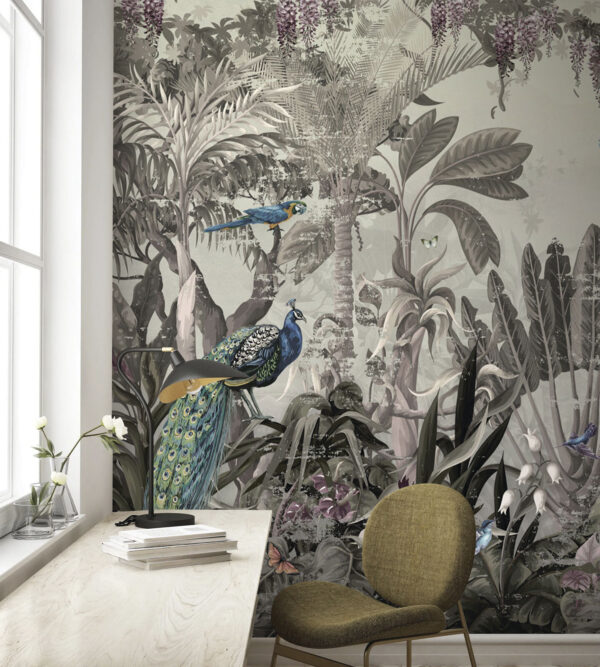Papel de parede com pássaros e plantas Papel de parede com pássaros e plantas