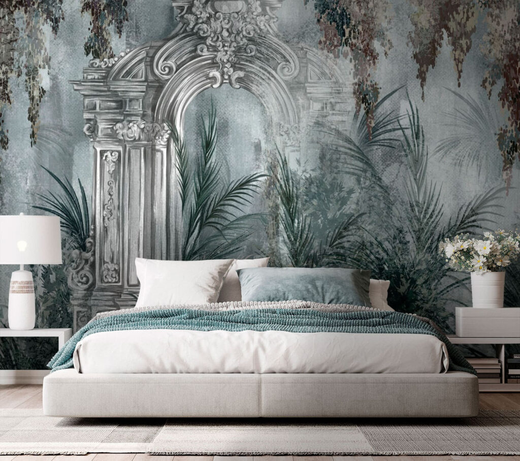Wallpaper with a stone arch and plants Wallpaper with a stone arch and plants