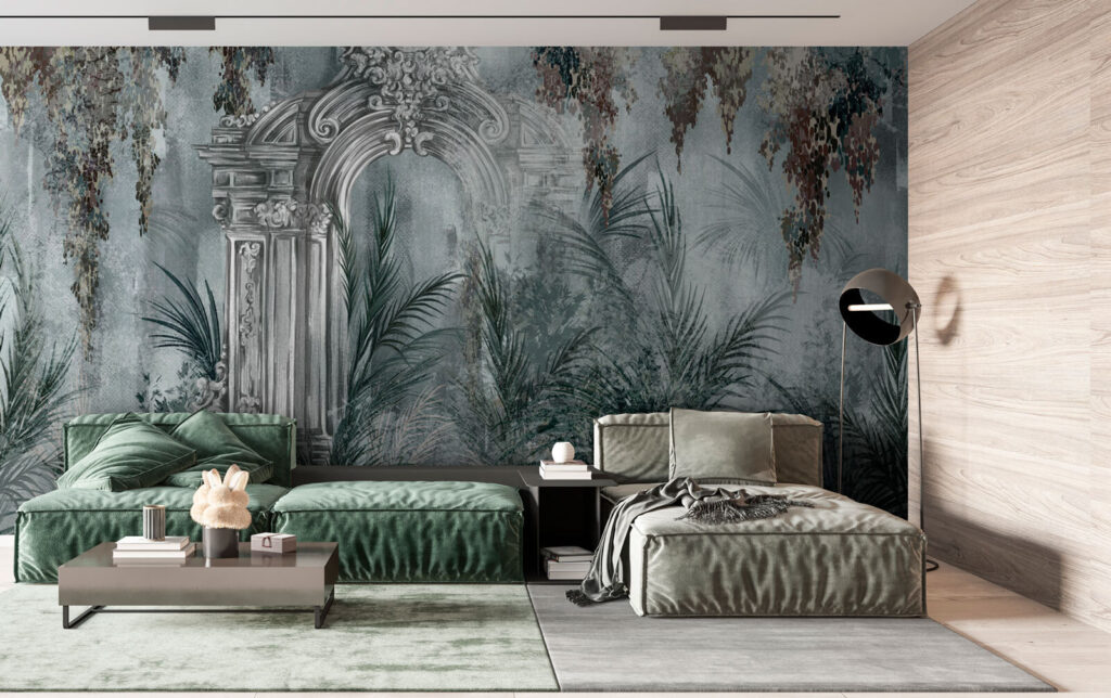 Wallpaper with a stone arch and plants Wallpaper with a stone arch and plants