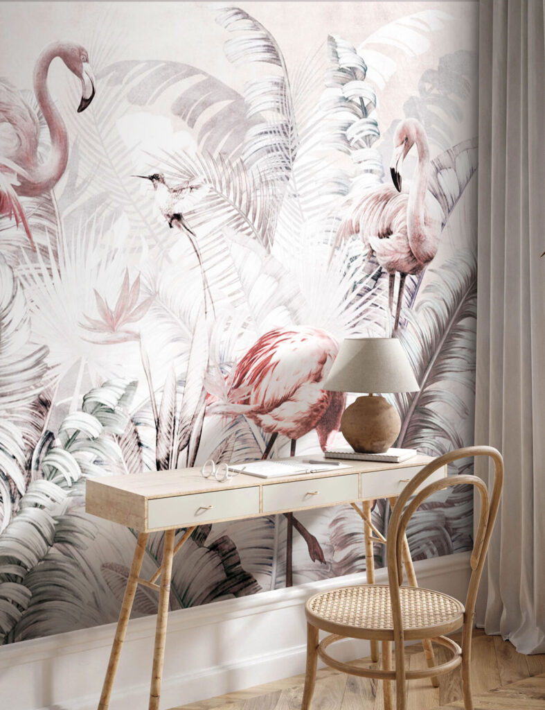 Wallpaper with flamingos and birds Wallpaper with flamingos and birds
