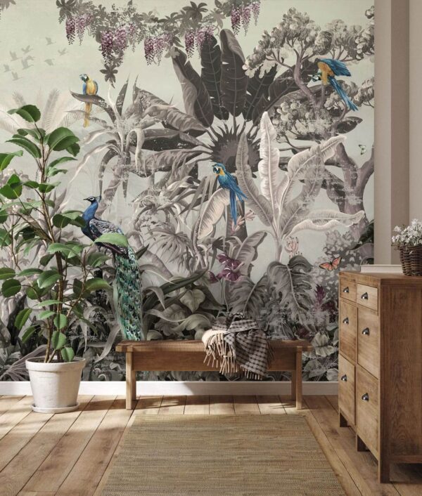 Mural de pássaros e plantas Mural de pássaros e plantas