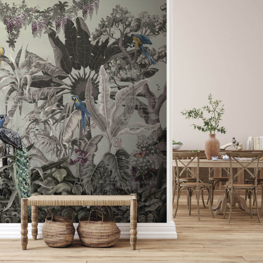Mural de pássaros e plantas