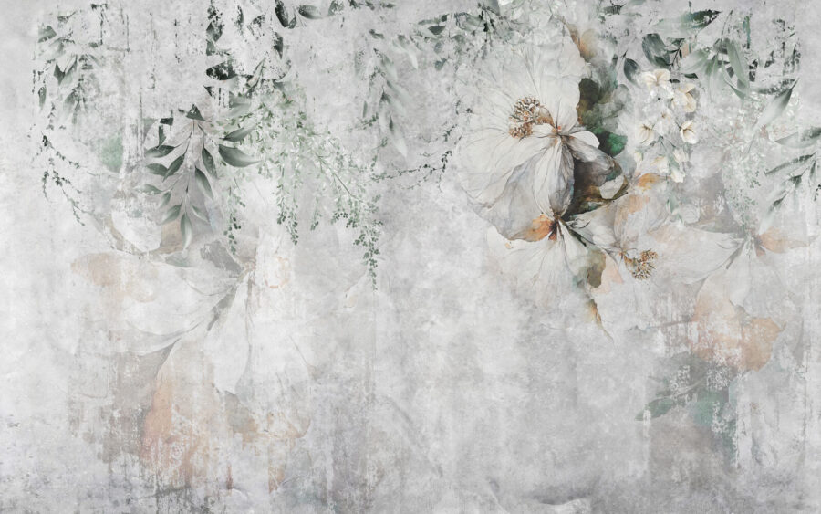 Pintura de flores e folhas