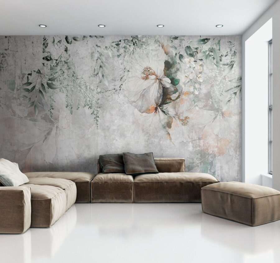 Pintura de flores e folhas