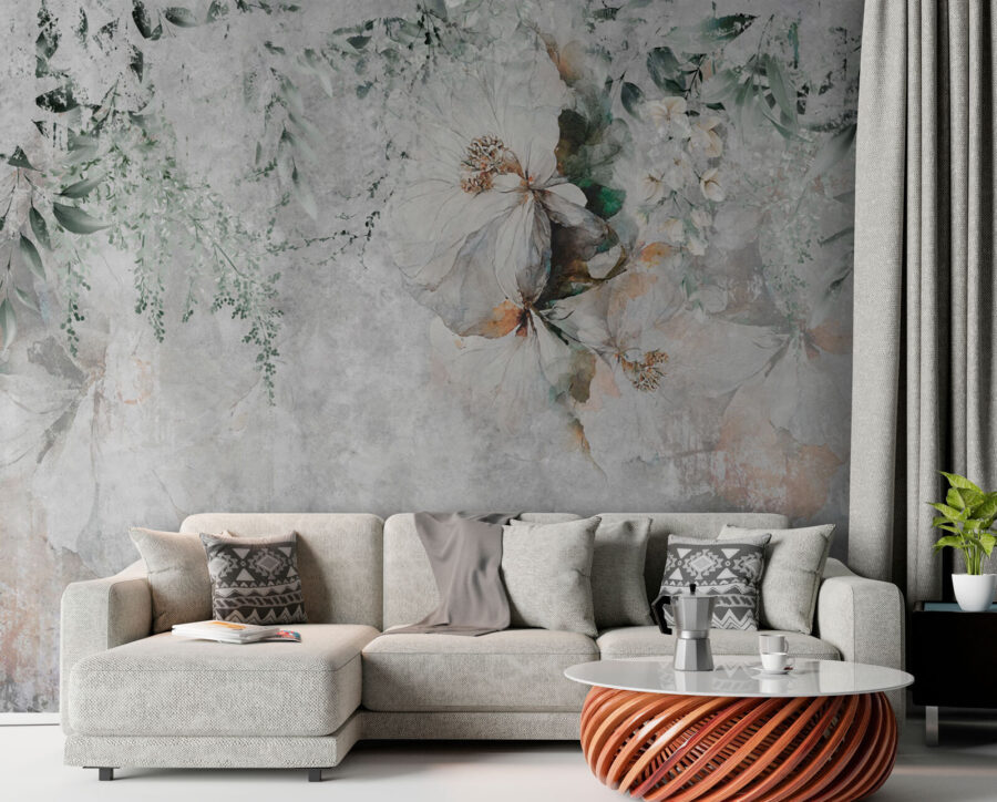 Pintura de flores e folhas