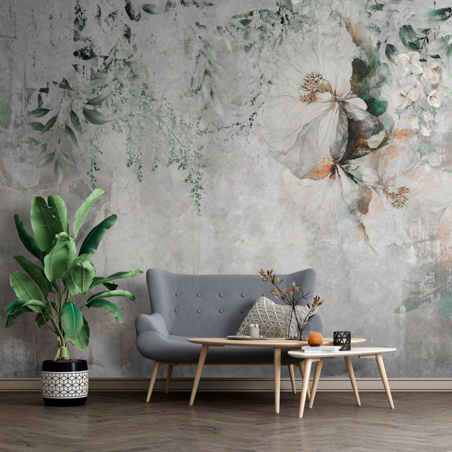 Pintura de flores e folhas